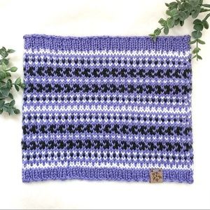 Handcrafted Cowl Scarf purple charcoal gray white wrap handmade knitted